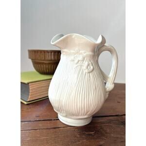 Vintage Floral Creamer White Pitcher Twisted Handle Vase Centerpiece Farmhouse